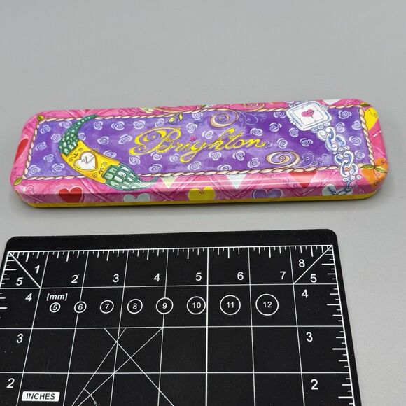 Brighton Pink Purple Rectangle Empty Watch Tin Trinket Pencil Box Romance 9.5" - Picture 2 of 10